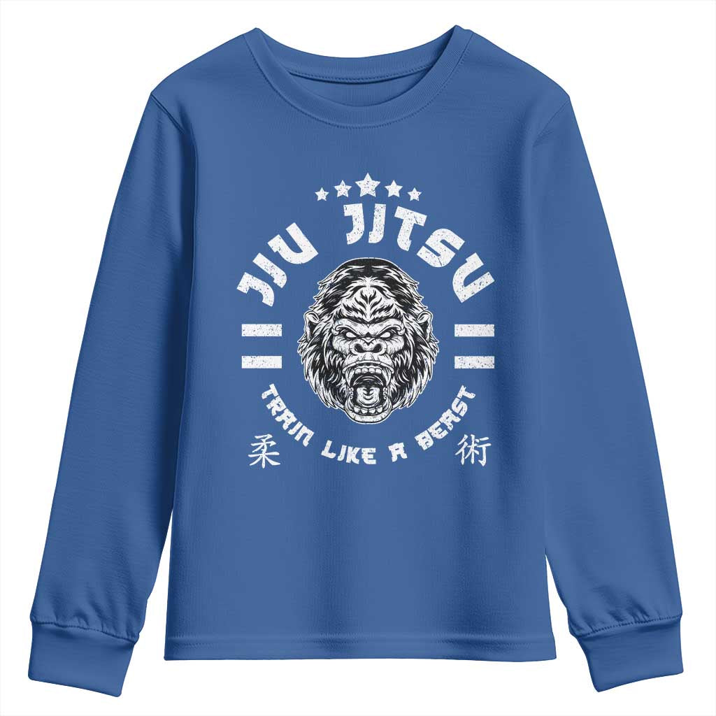 Brazilian Jiu Jitsu Youth Sweatshirt Train Like A Beast Vintage BJJ Grappling Gorilla - Wonder Print Shop