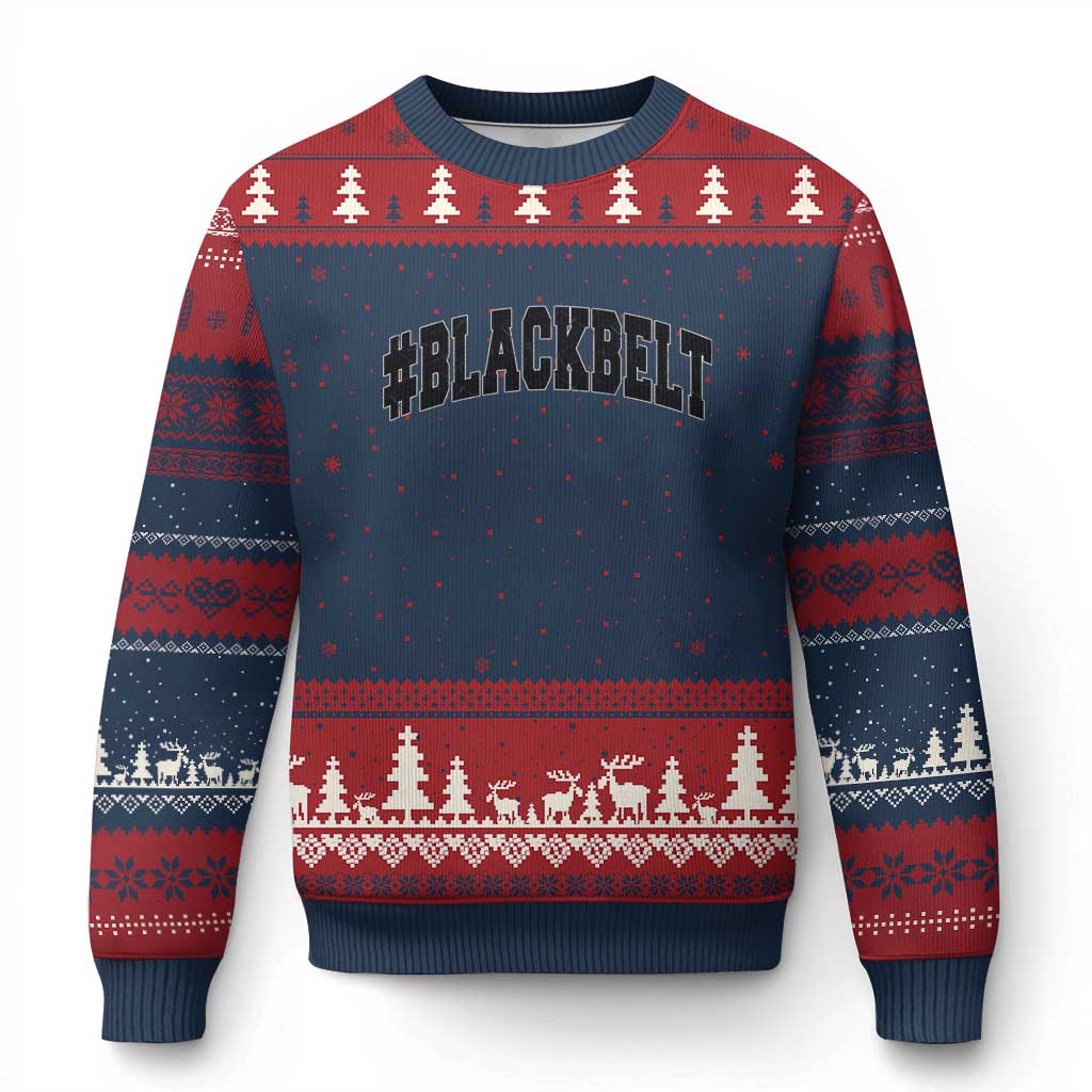 Martial Arts Karate Black Belt Ugly Christmas Sweater Retro Varsity Vintage - Wonder Print Shop
