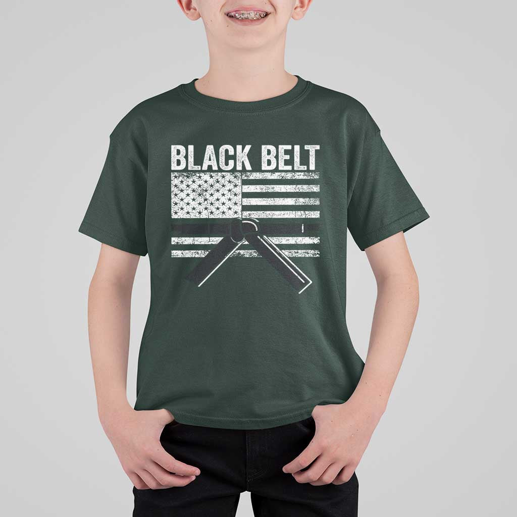 Martial Arts Karate Black Belt T Shirt For Kid Retro Vintage American Flag - Wonder Print Shop