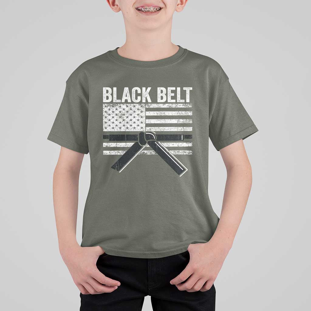 Martial Arts Karate Black Belt T Shirt For Kid Retro Vintage American Flag - Wonder Print Shop