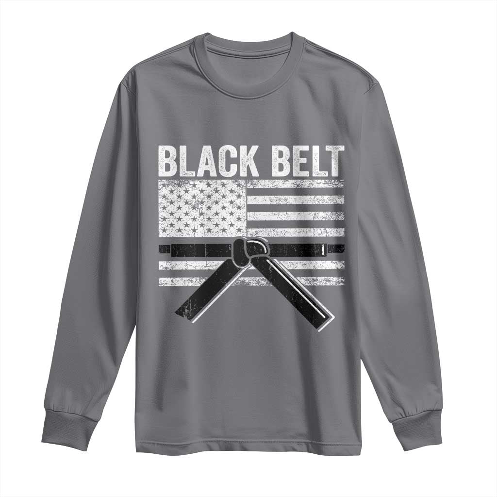 Martial Arts Karate Black Belt Long Sleeve Shirt Retro Vintage American Flag - Wonder Print Shop