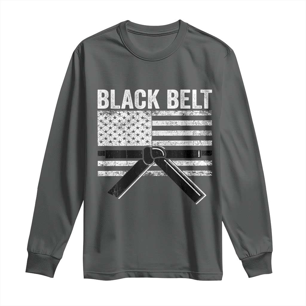 Martial Arts Karate Black Belt Long Sleeve Shirt Retro Vintage American Flag - Wonder Print Shop
