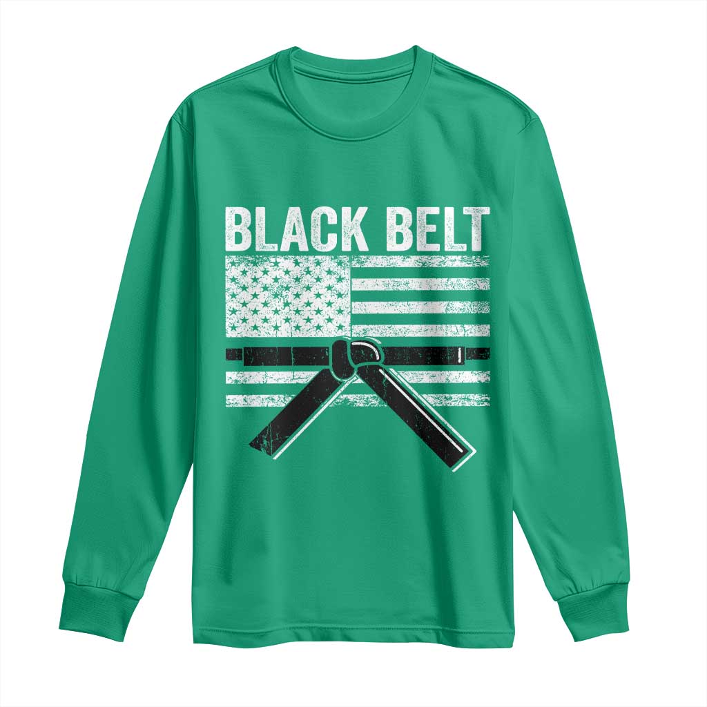 Martial Arts Karate Black Belt Long Sleeve Shirt Retro Vintage American Flag - Wonder Print Shop