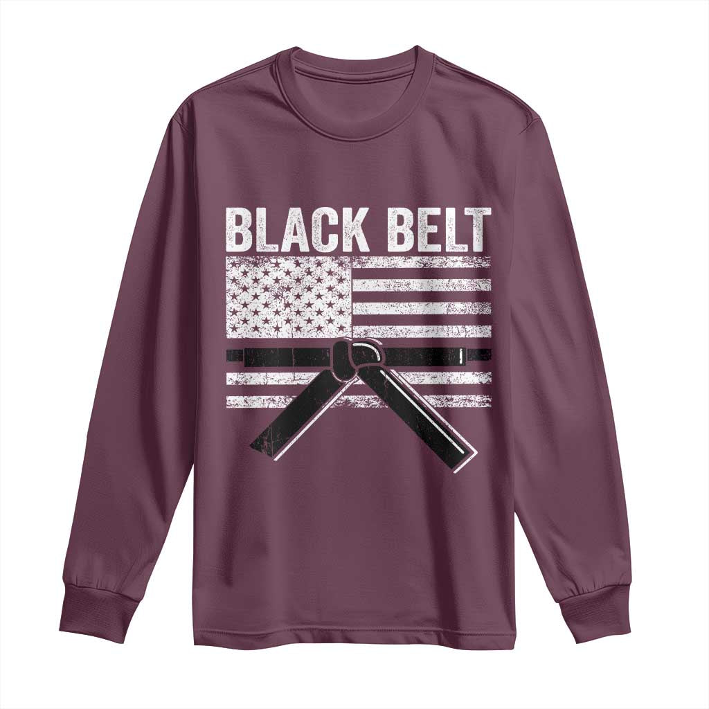 Martial Arts Karate Black Belt Long Sleeve Shirt Retro Vintage American Flag - Wonder Print Shop