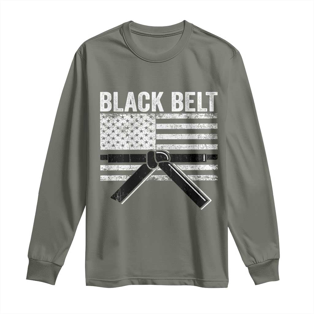Martial Arts Karate Black Belt Long Sleeve Shirt Retro Vintage American Flag - Wonder Print Shop