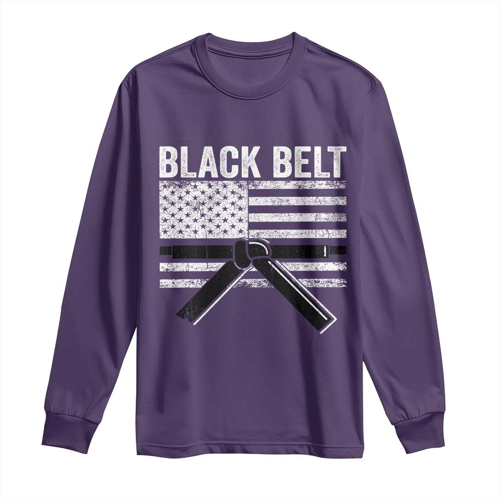Martial Arts Karate Black Belt Long Sleeve Shirt Retro Vintage American Flag - Wonder Print Shop