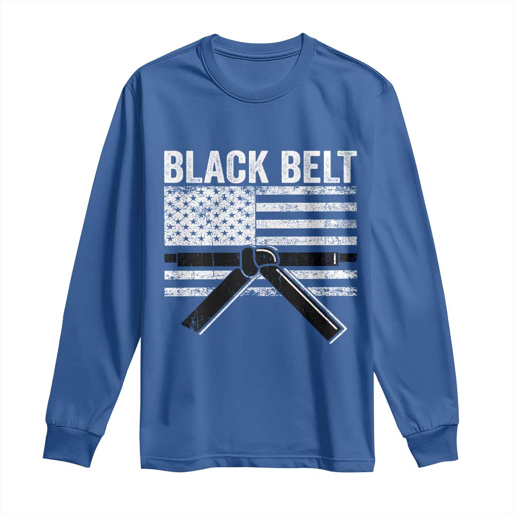 Martial Arts Karate Black Belt Long Sleeve Shirt Retro Vintage American Flag - Wonder Print Shop