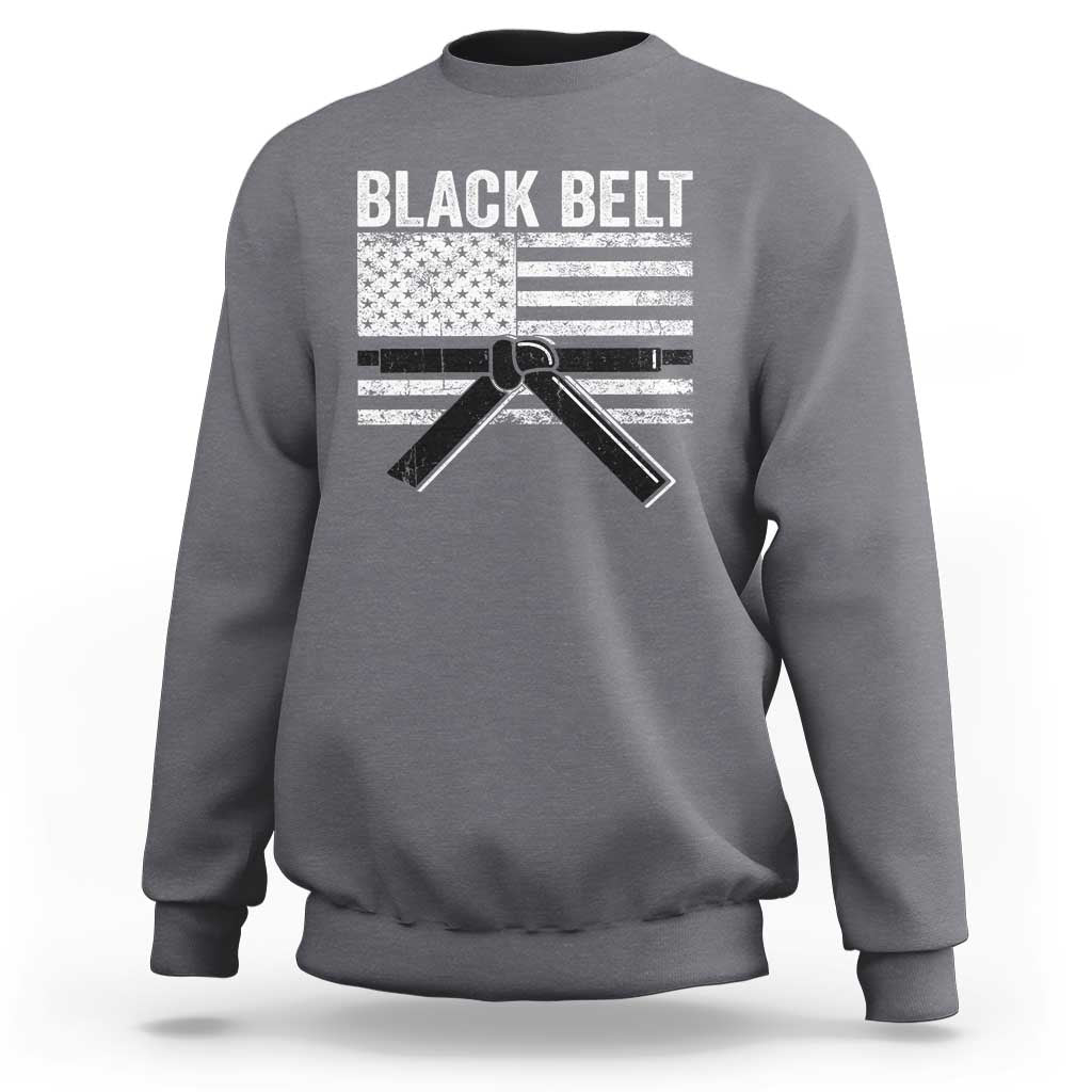Martial Arts Karate Black Belt Sweatshirt Retro Vintage American Flag - Wonder Print Shop