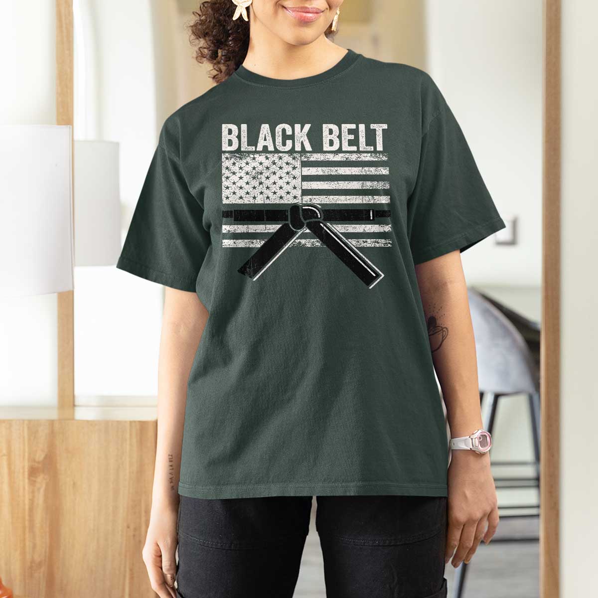 Martial Arts Karate Black Belt T Shirt For Women Retro Vintage American Flag - Wonder Print Shop