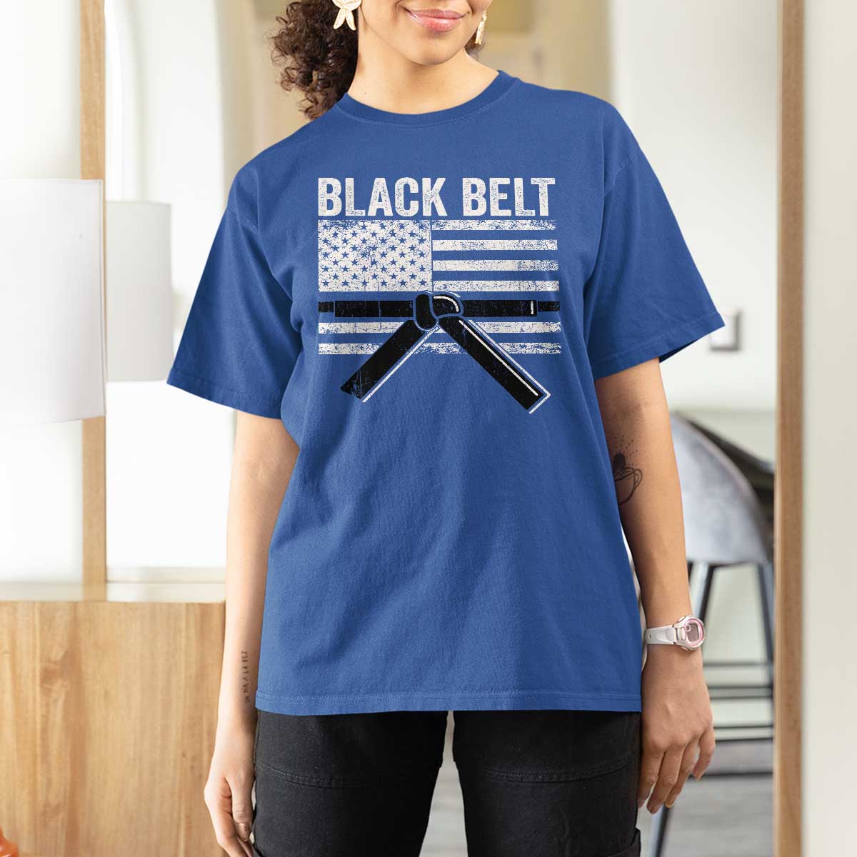 Martial Arts Karate Black Belt T Shirt For Women Retro Vintage American Flag - Wonder Print Shop