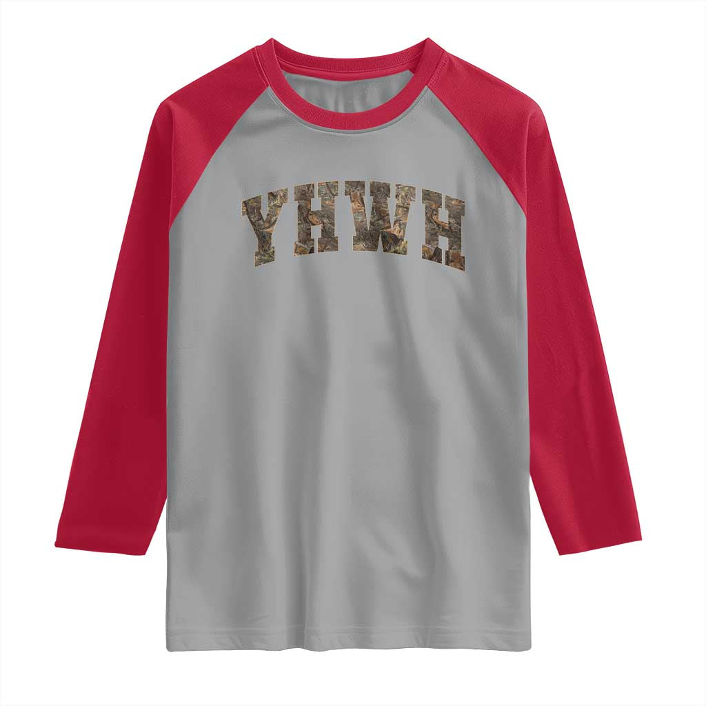 Camo YHWH Raglan Shirt Christianity Jesus Preppy Christian Faith Bible Verse - Wonder Print Shop