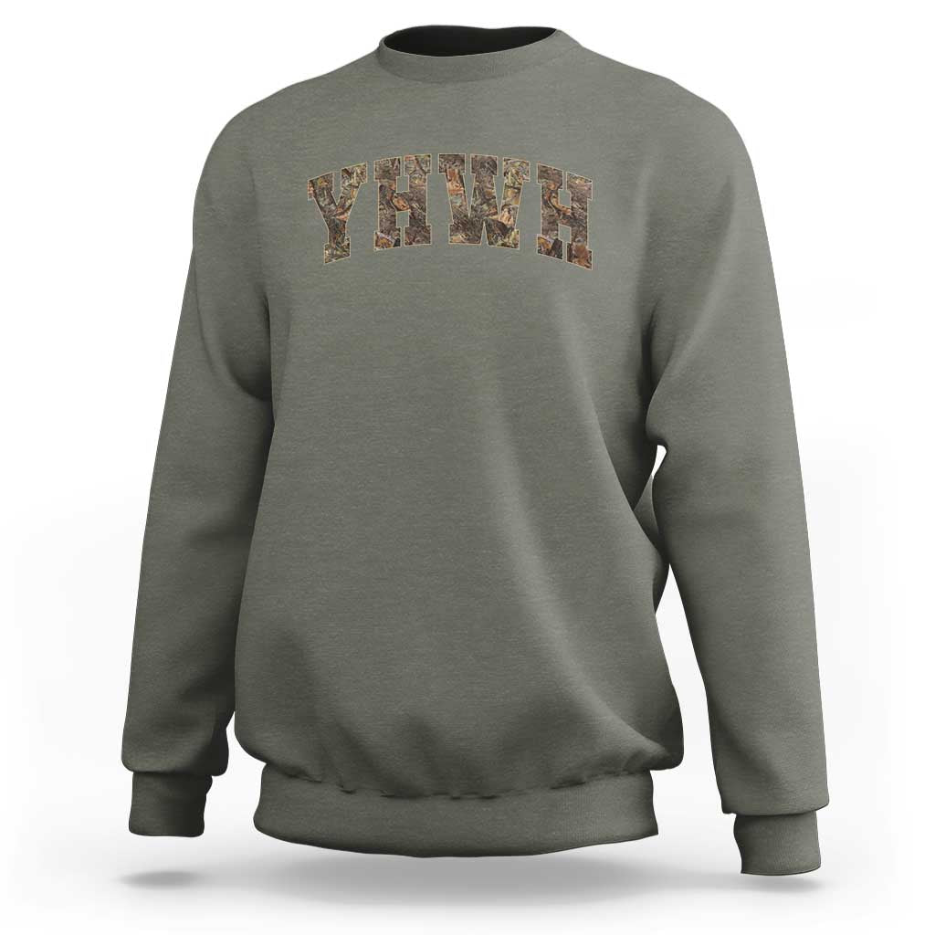 Camo YHWH Sweatshirt Christianity Jesus Preppy Christian Faith Bible Verse - Wonder Print Shop