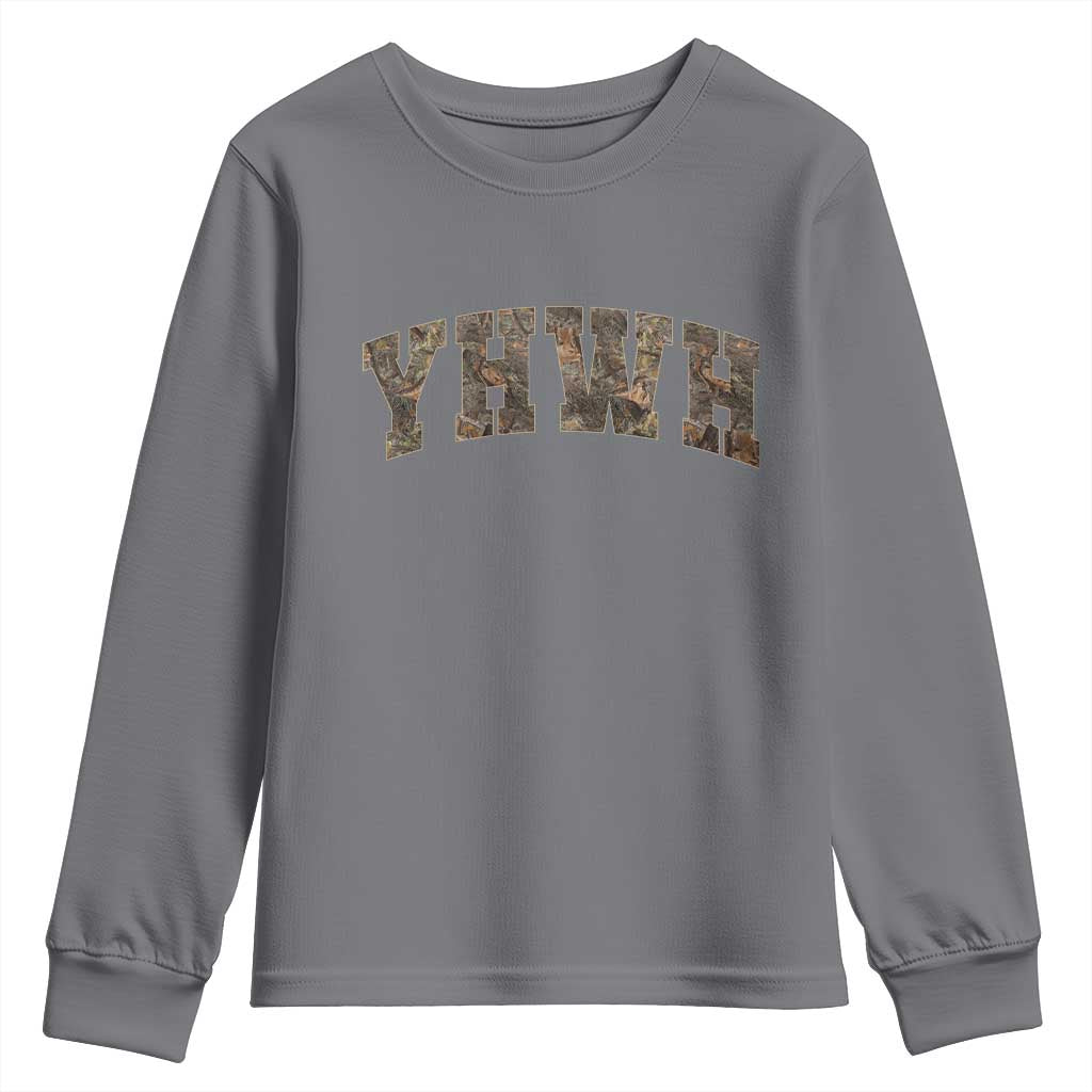 Camo YHWH Youth Sweatshirt Christianity Jesus Preppy Christian Faith Bible Verse - Wonder Print Shop