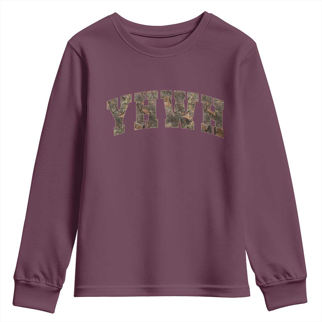 Camo YHWH Youth Sweatshirt Christianity Jesus Preppy Christian Faith Bible Verse - Wonder Print Shop