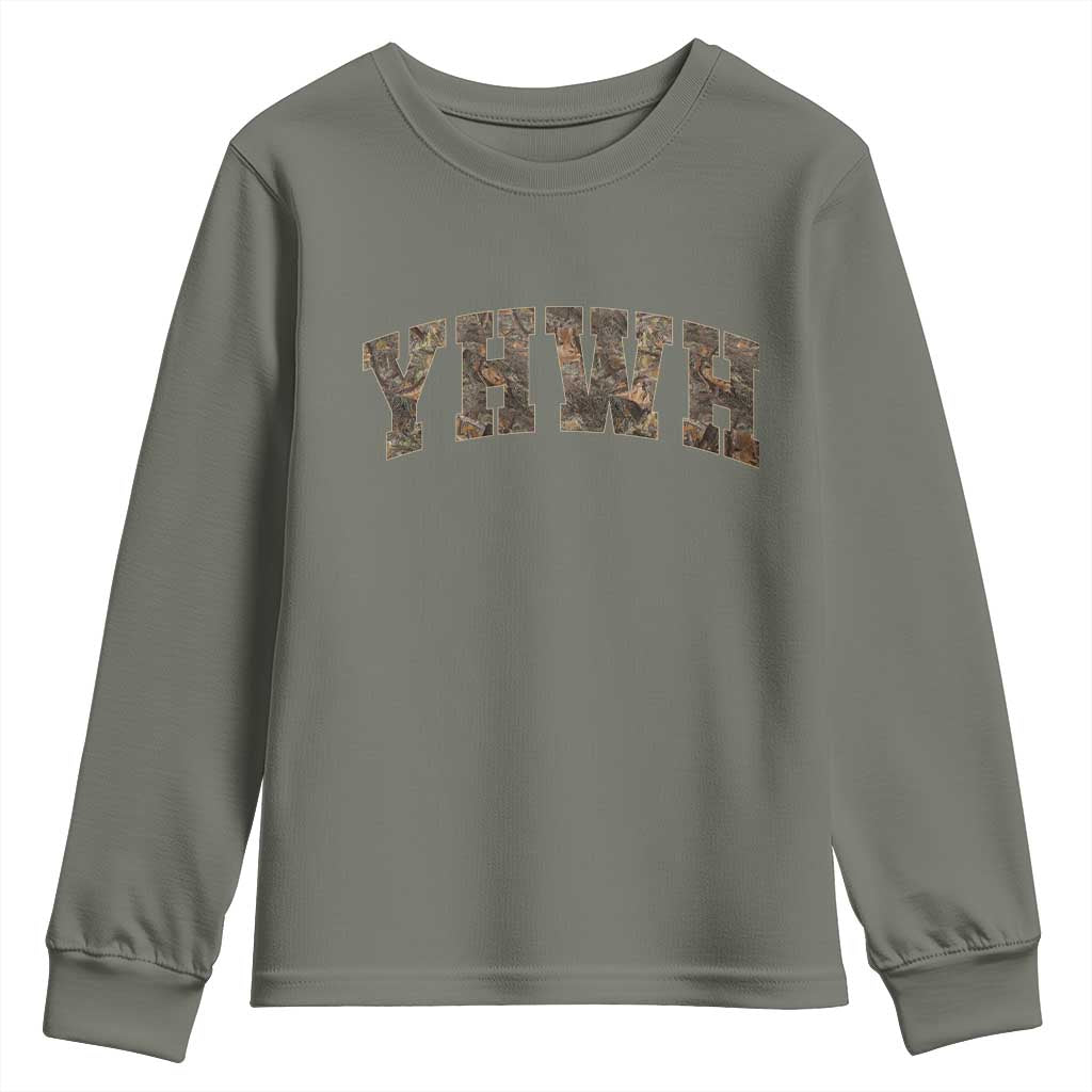 Camo YHWH Youth Sweatshirt Christianity Jesus Preppy Christian Faith Bible Verse - Wonder Print Shop