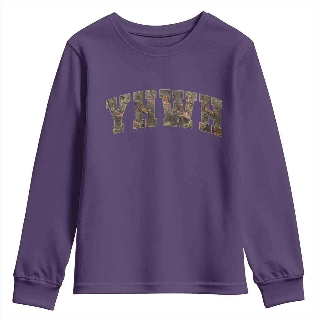 Camo YHWH Youth Sweatshirt Christianity Jesus Preppy Christian Faith Bible Verse - Wonder Print Shop