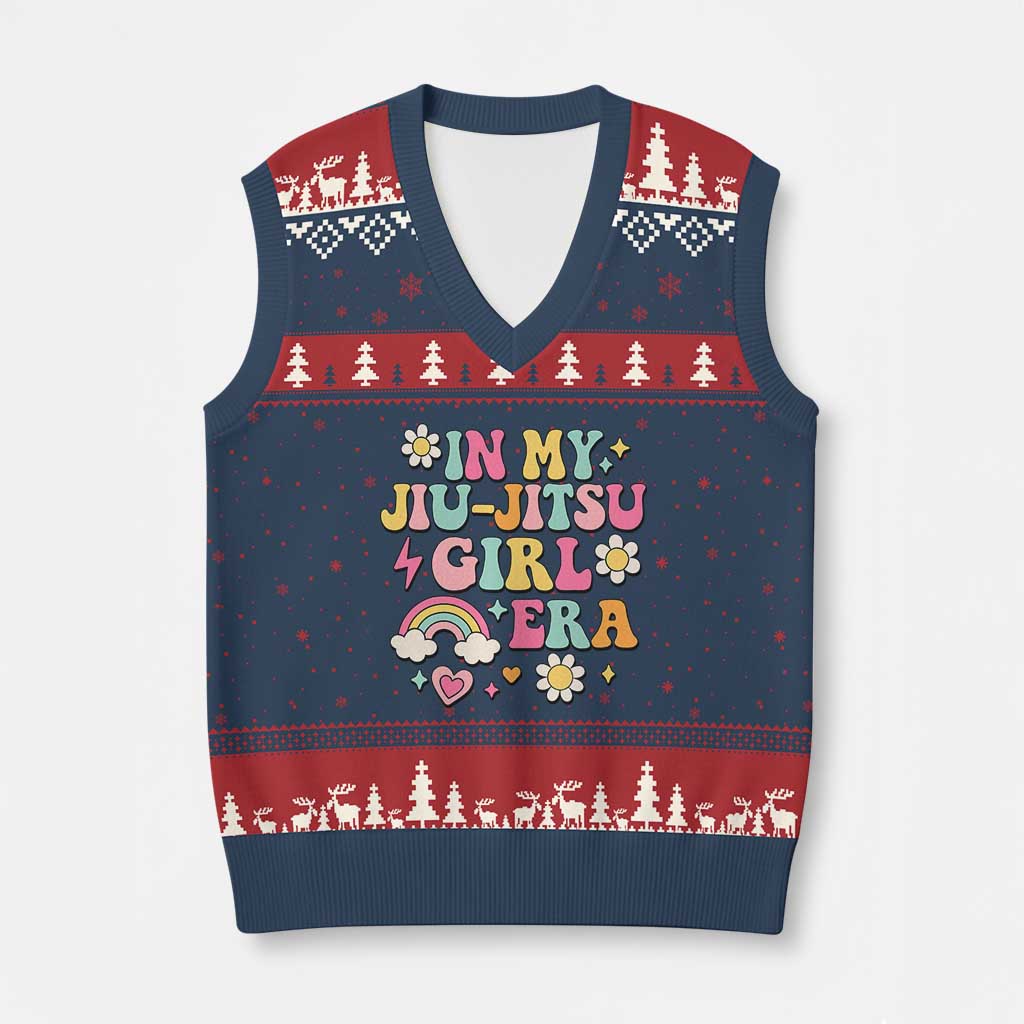 In My Jiu Jitsu Girl Era V-Neck Knit Sweater Vest Retro Groovy BJJ Girls - Wonder Print Shop