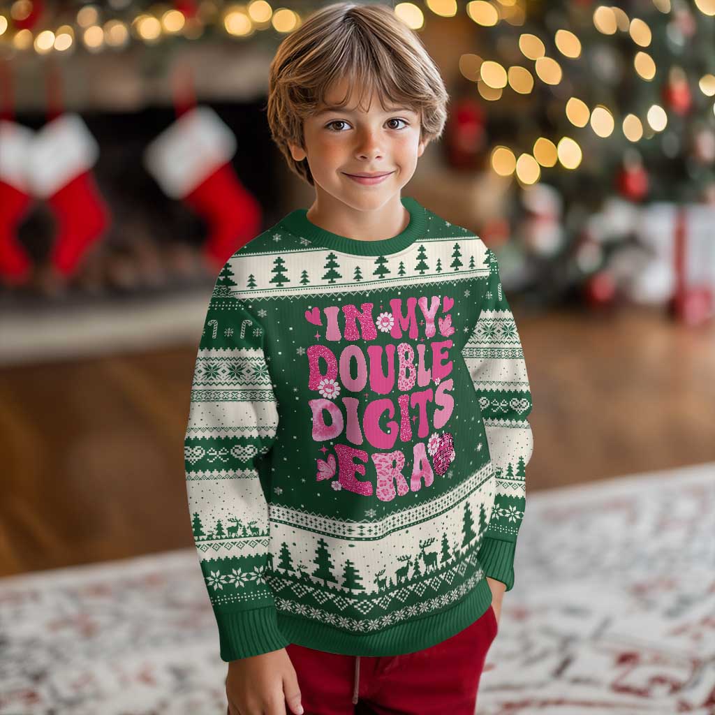 10 Years Old Birthday Girl Ugly Christmas Sweater In My Double Digits Era - Wonder Print Shop