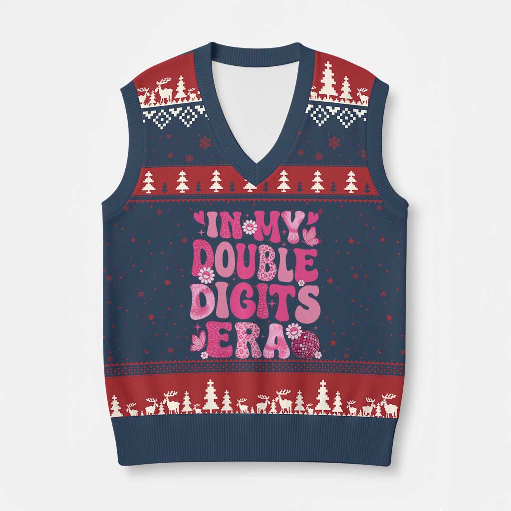10 Years Old Birthday Girl V-Neck Knit Sweater Vest In My Double Digits Era - Wonder Print Shop