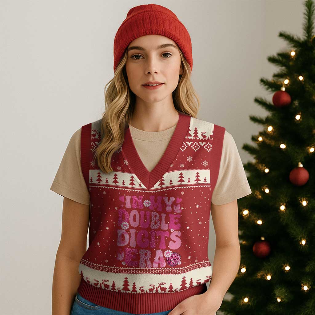 10 Years Old Birthday Girl V-Neck Knit Sweater Vest In My Double Digits Era - Wonder Print Shop