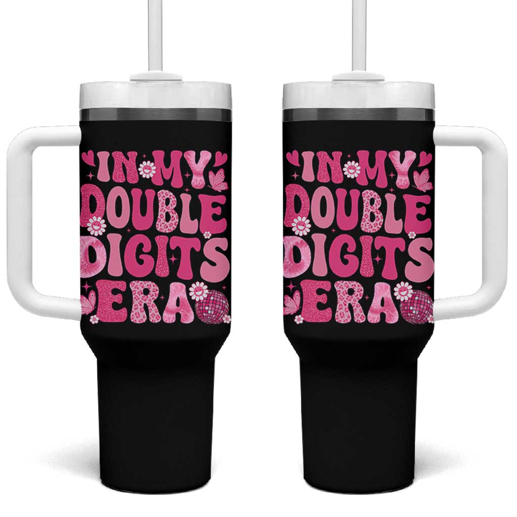 10 Years Old Birthday Girl Tumbler With Handle In My Double Digits Era - Wonder Print Shop