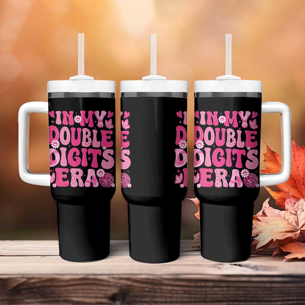 10 Years Old Birthday Girl Tumbler With Handle In My Double Digits Era - Wonder Print Shop