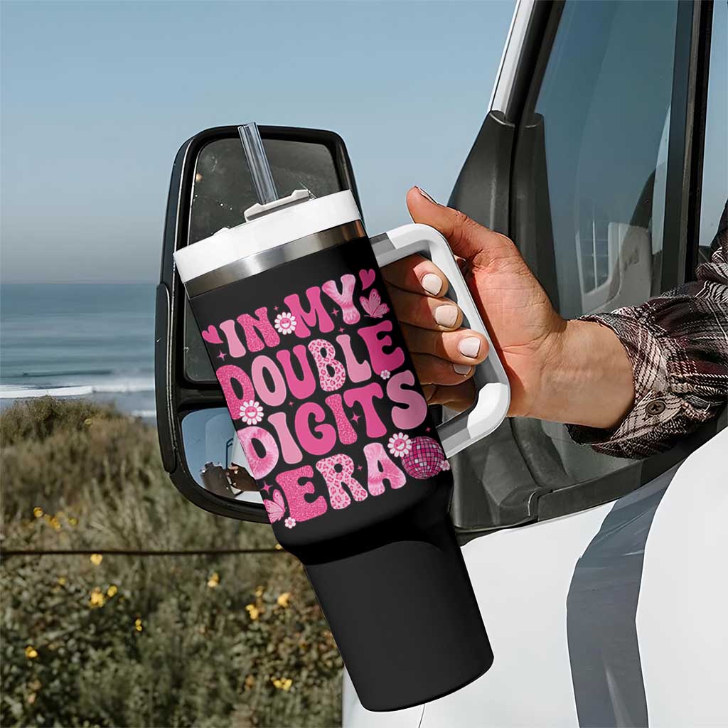 10 Years Old Birthday Girl Tumbler With Handle In My Double Digits Era - Wonder Print Shop