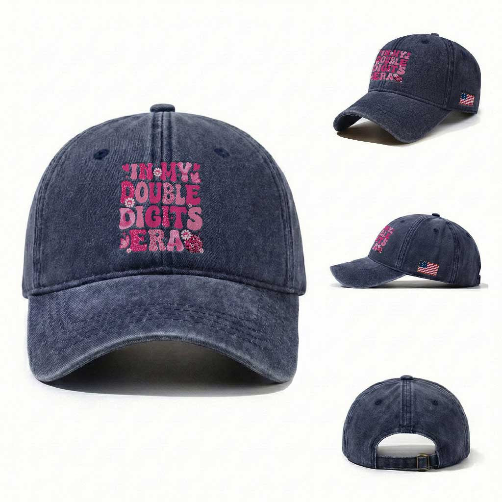 10 Years Old Birthday Girl Washed Cotton Baseball Cap In My Double Digits Era