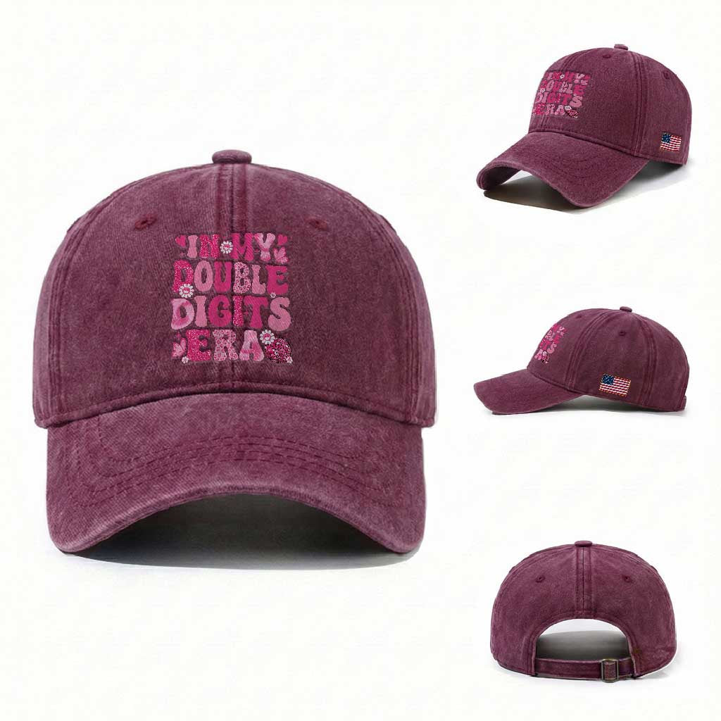 10 Years Old Birthday Girl Washed Cotton Baseball Cap In My Double Digits Era
