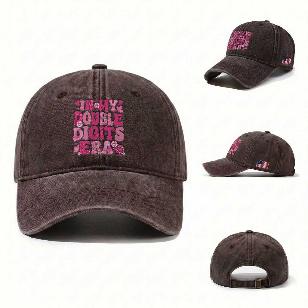 10 Years Old Birthday Girl Washed Cotton Baseball Cap In My Double Digits Era