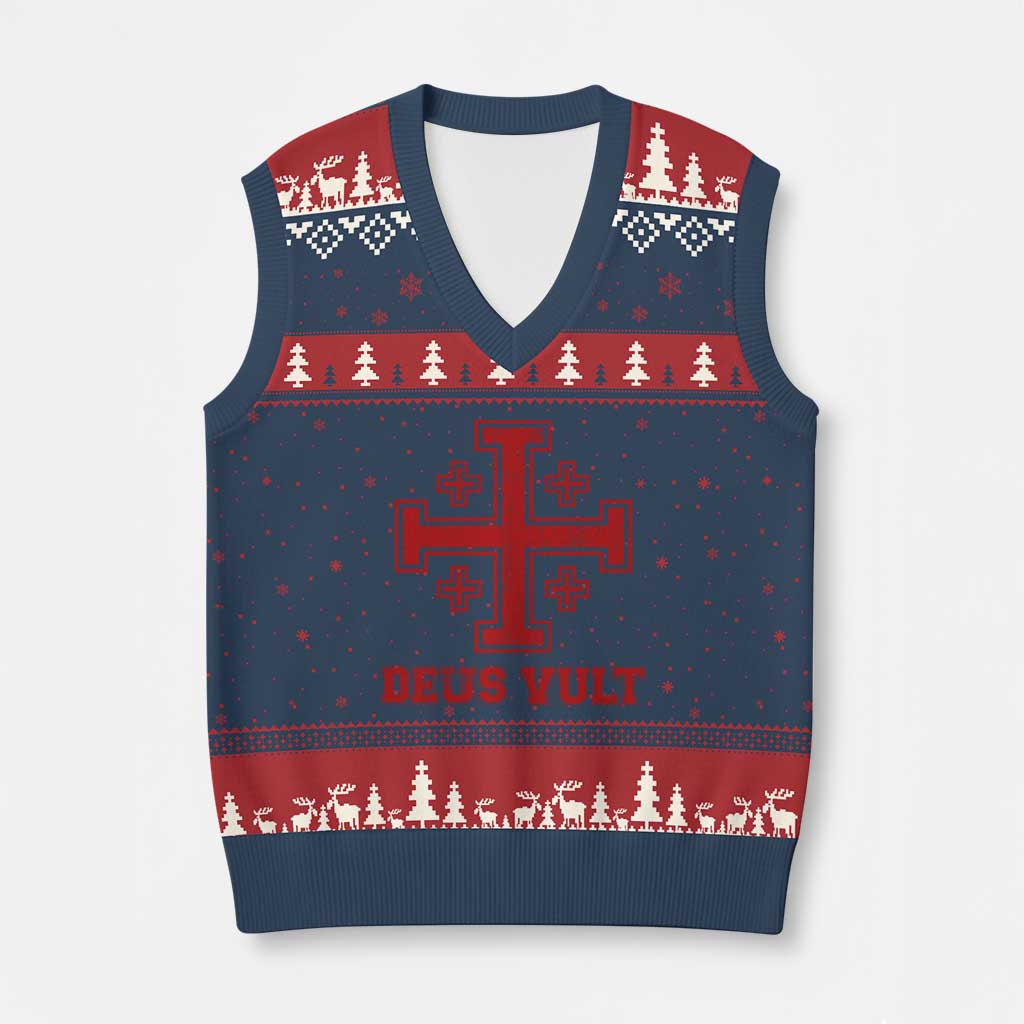 Catholic Knight Templar Crusader Cross V-Neck Knit Sweater Vest - Wonder Print Shop