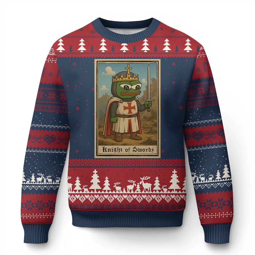 Funny Knight Meme Ugly Christmas Sweater Vintage Pepe Frog Templar Crusader Fren Soldier - Wonder Print Shop
