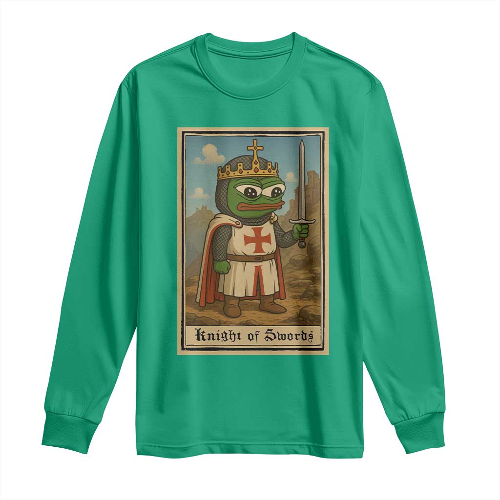 Funny Knight Meme Long Sleeve Shirt Vintage Pepe Frog Templar Crusader Fren Soldier - Wonder Print Shop
