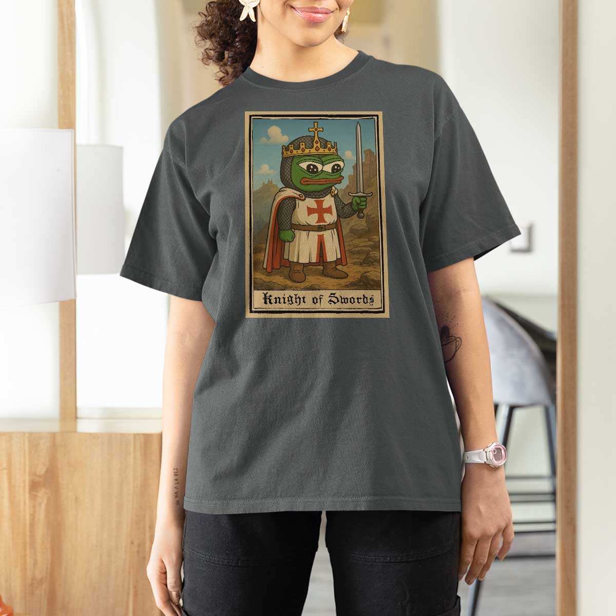 Funny Knight Meme T Shirt For Women Vintage Pepe Frog Templar Crusader Fren Soldier - Wonder Print Shop