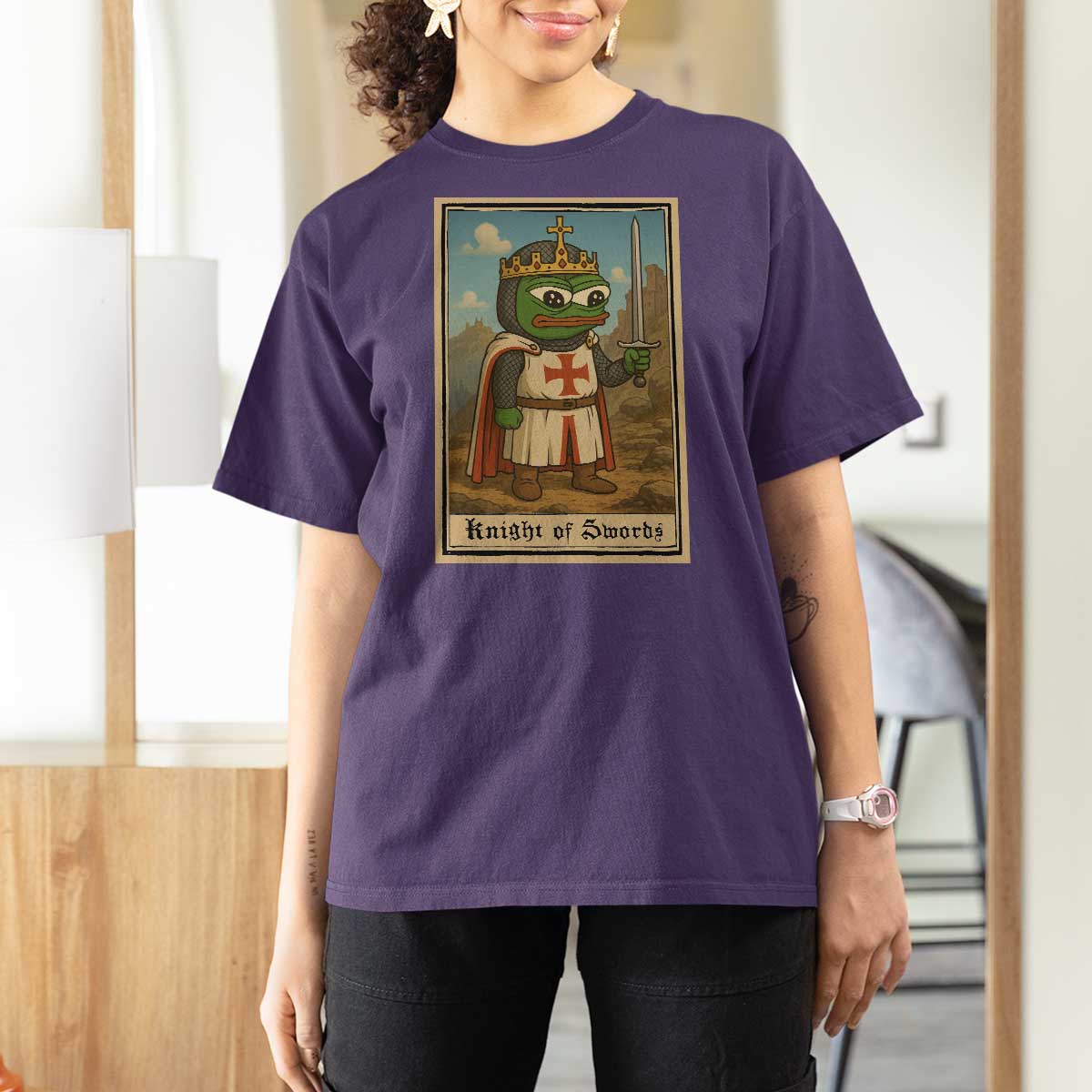 Funny Knight Meme T Shirt For Women Vintage Pepe Frog Templar Crusader Fren Soldier - Wonder Print Shop