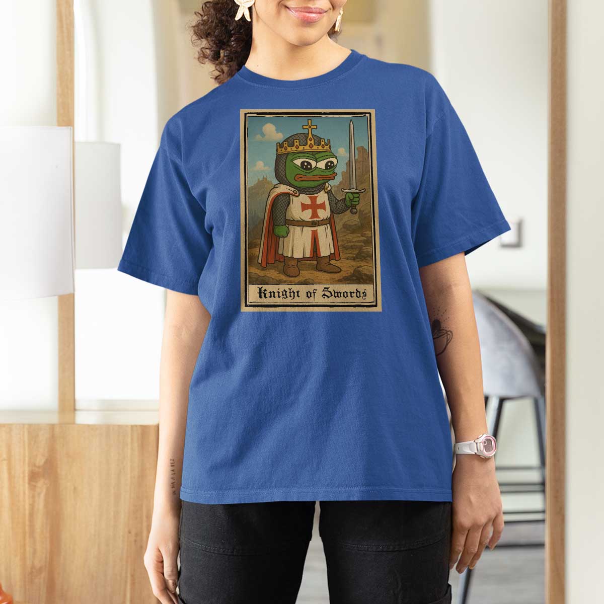 Funny Knight Meme T Shirt For Women Vintage Pepe Frog Templar Crusader Fren Soldier - Wonder Print Shop