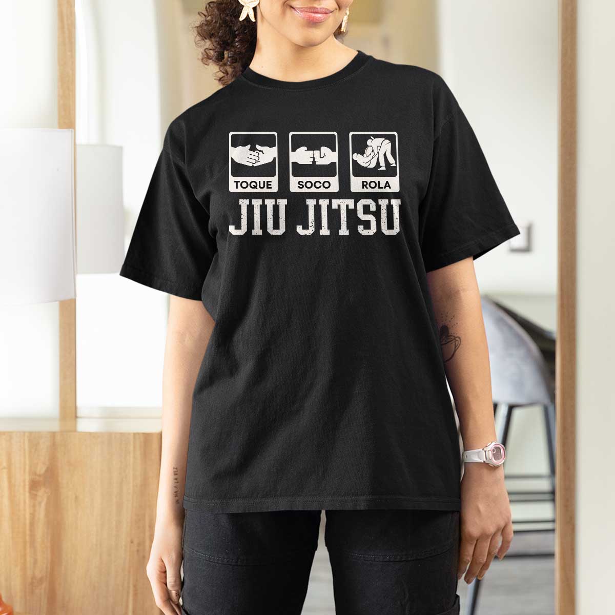 Funny BJJ T Shirt For Women Toque Soco Rola Brazilian Jiu Jitsu - Wonder Print Shop