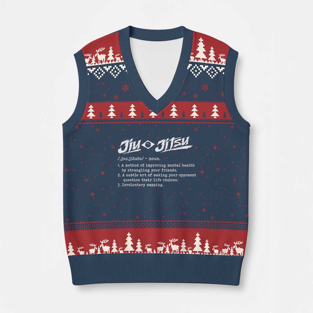 Funny Brazilian Jiu Jitsu V-Neck Knit Sweater Vest Jiujitsu Definition BJJ - Wonder Print Shop