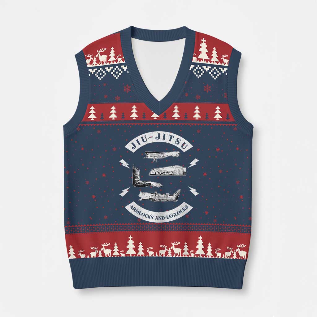 Vintage Jiu Jitsu V-Neck Knit Sweater Vest Armlocks and Leglocks BJJ Grappling Fans - Wonder Print Shop