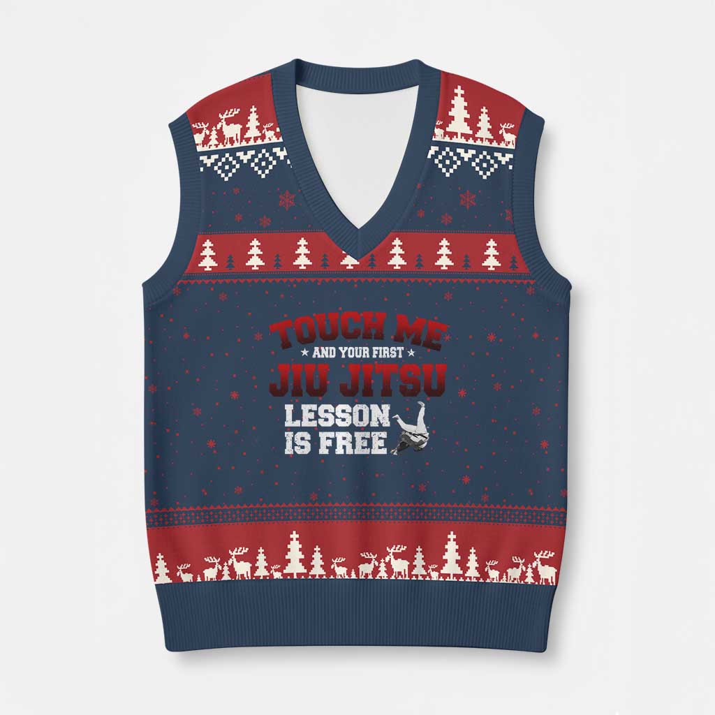 Brazilian BJJ V-Neck Knit Sweater Vest Touch Me First Jiu Jitsu Lesson Is Free - Wonder Print Shop