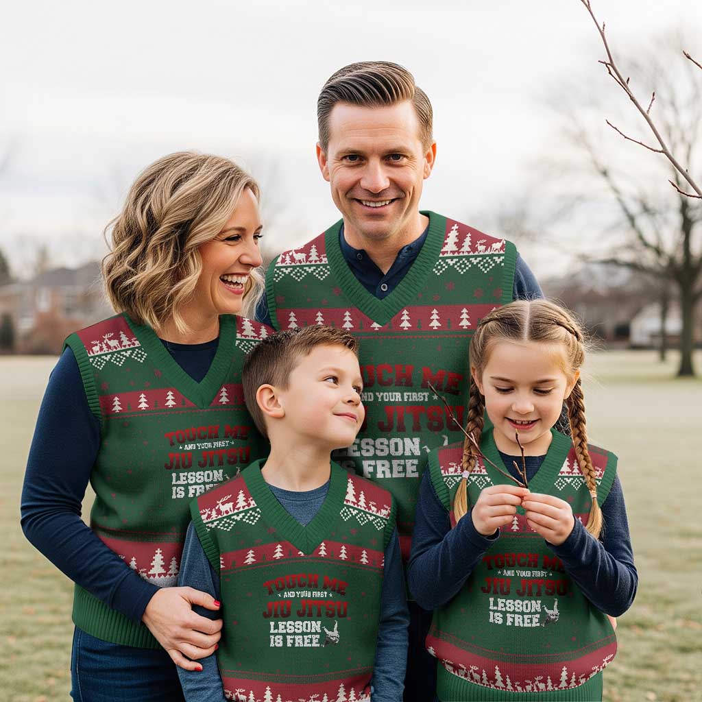 Brazilian BJJ V-Neck Knit Sweater Vest Touch Me First Jiu Jitsu Lesson Is Free - Wonder Print Shop