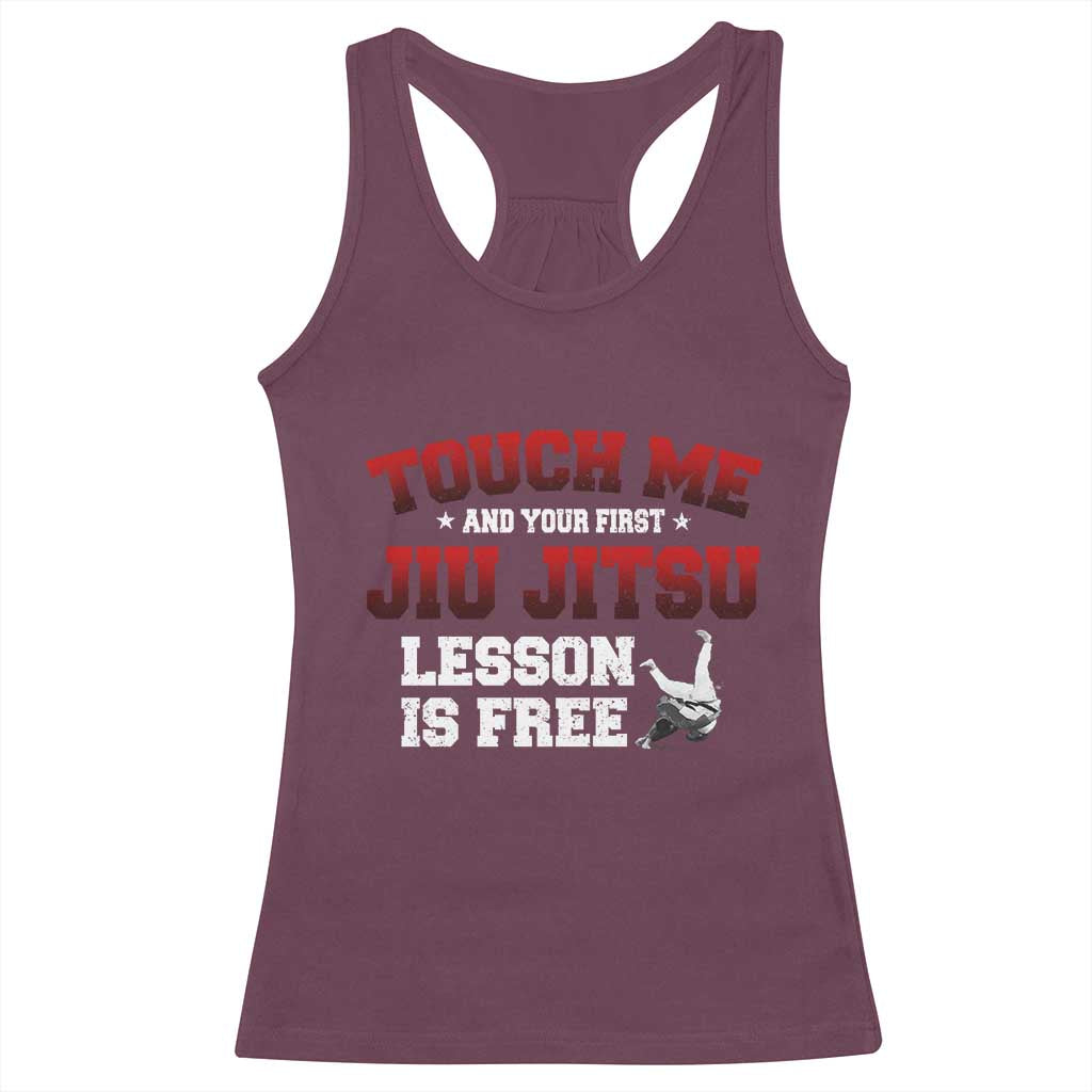 Brazilian BJJ Racerback Tank Top Touch Me First Jiu Jitsu Lesson Is Free - Wonder Print Shop