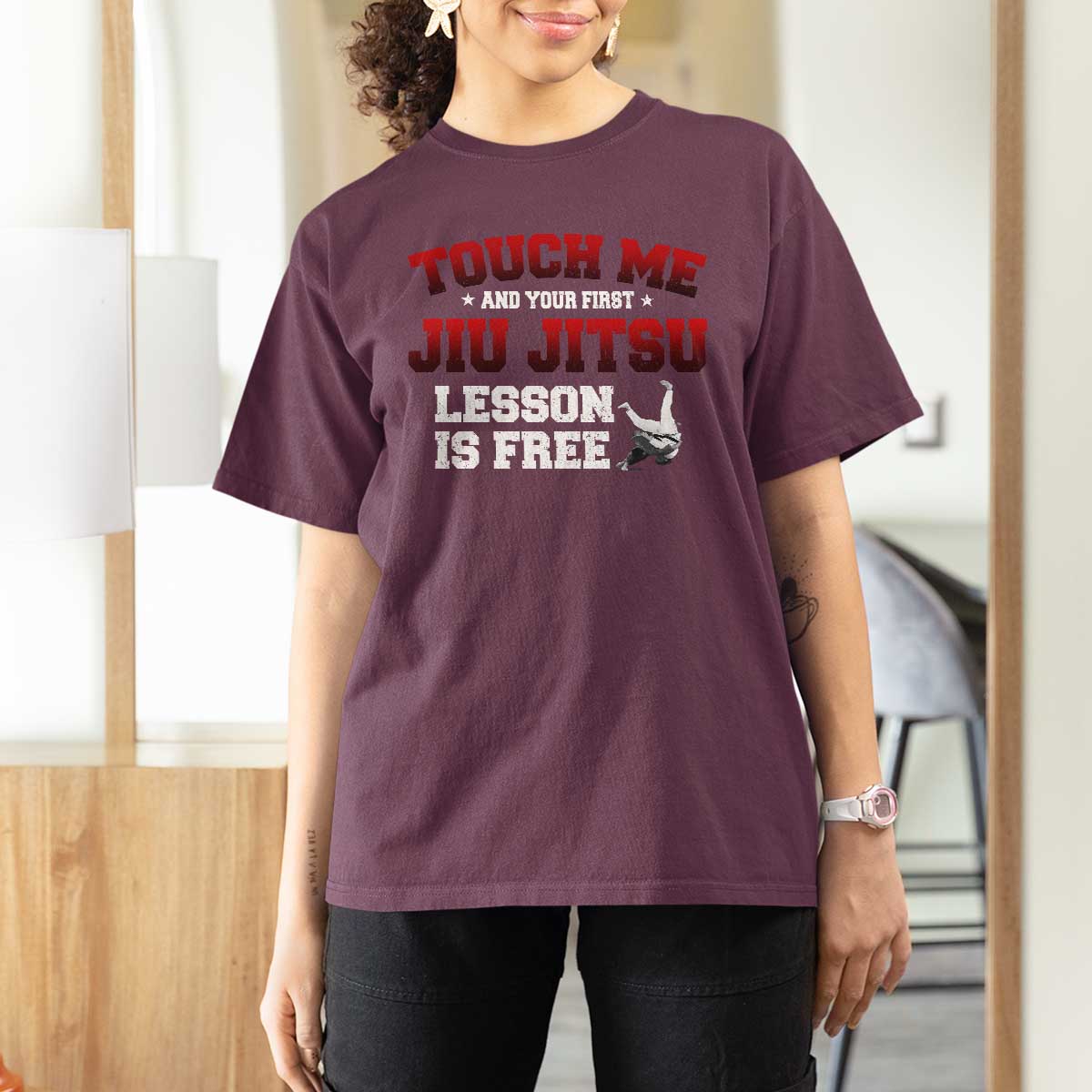 Brazilian BJJ T Shirt For Women Touch Me First Jiu Jitsu Lesson Is Free - Wonder Print Shop