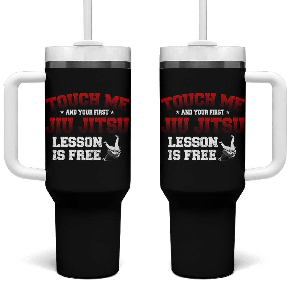 Brazilian BJJ Tumbler With Handle Touch Me First Jiu Jitsu Lesson Is Free - Wonder Print Shop