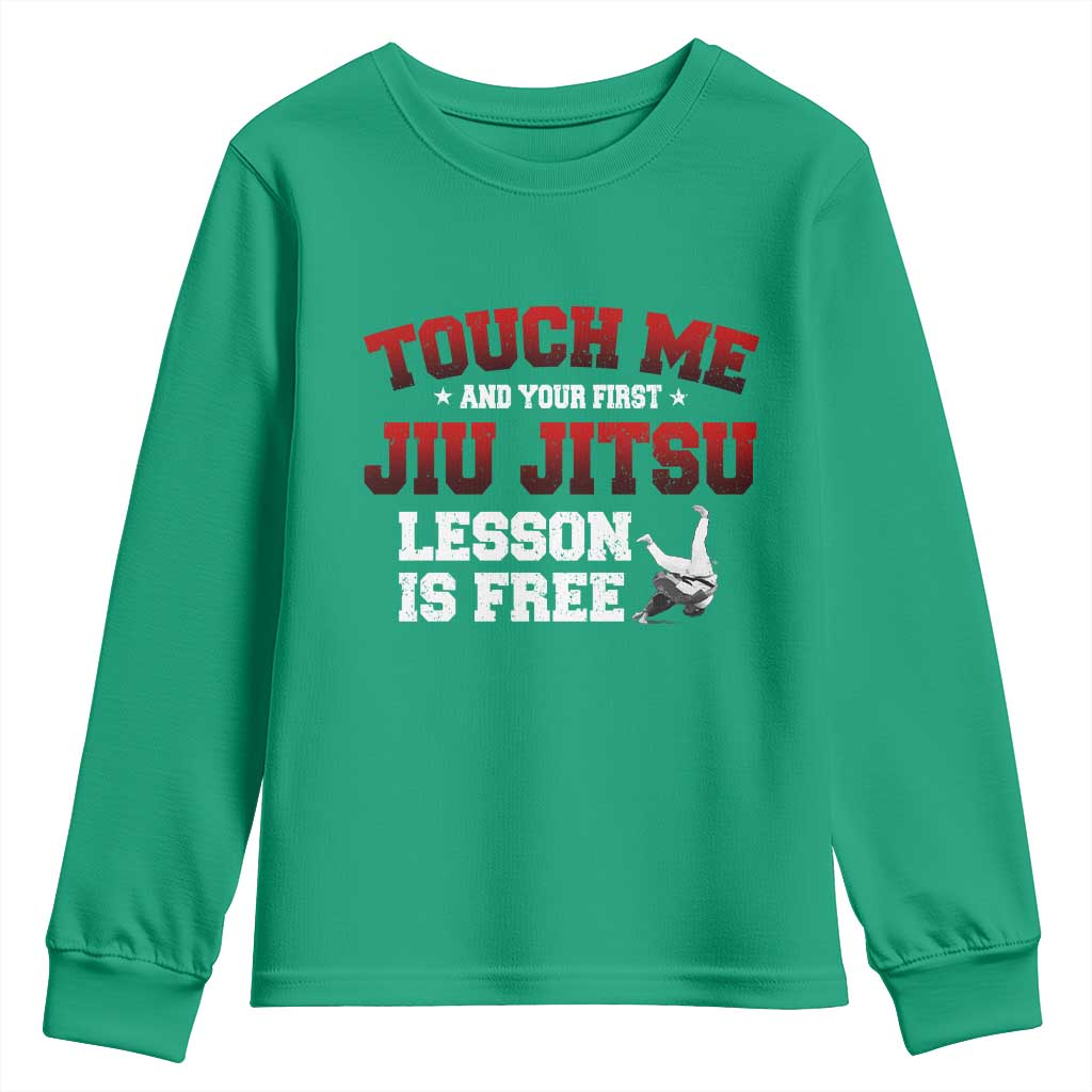 Brazilian BJJ Youth Sweatshirt Touch Me First Jiu Jitsu Lesson Is Free - Wonder Print Shop