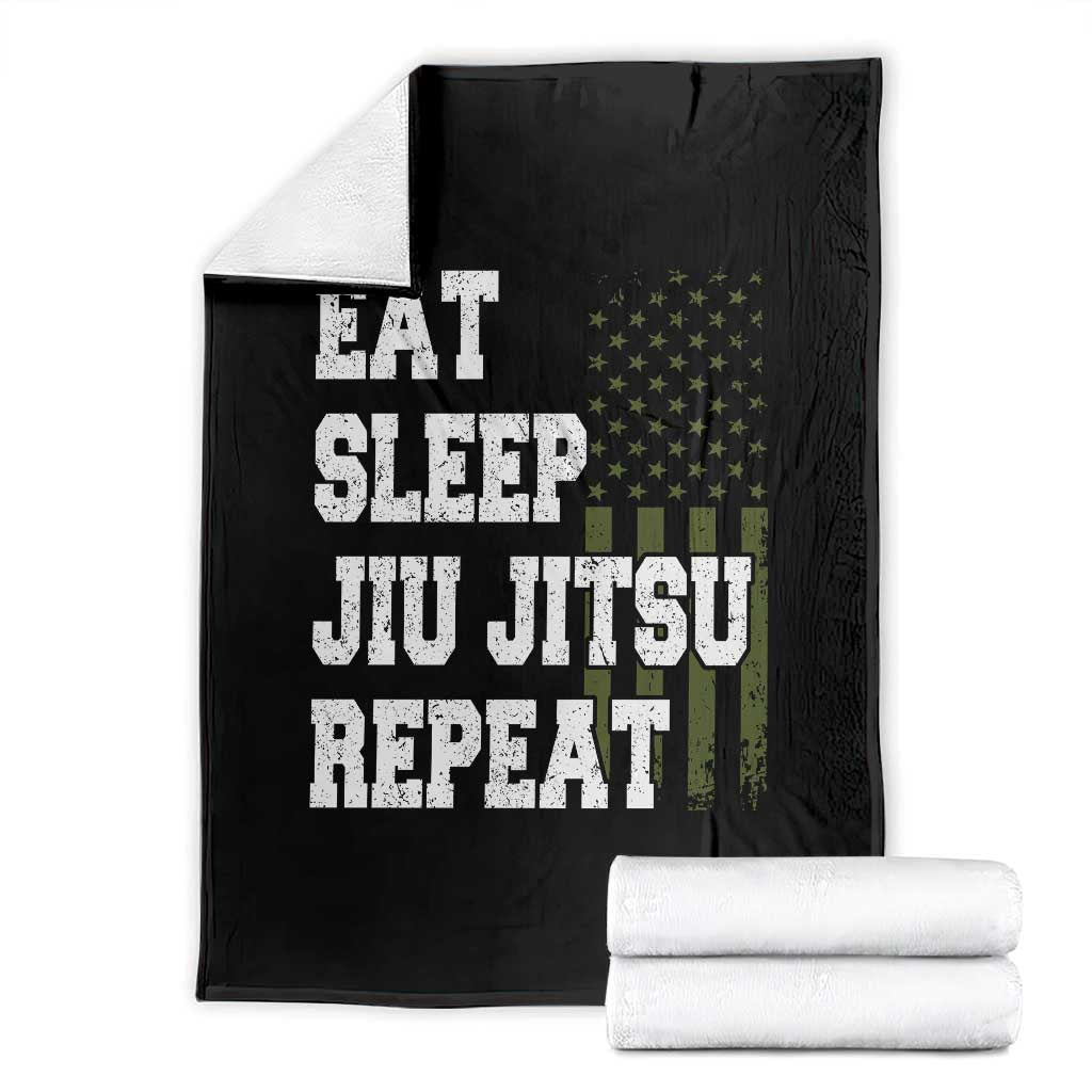 Eat Sleep Jiu Jitsu Repeat Throw Blanket Cool JiuJitsu BJJ American Flag - Wonder Print Shop