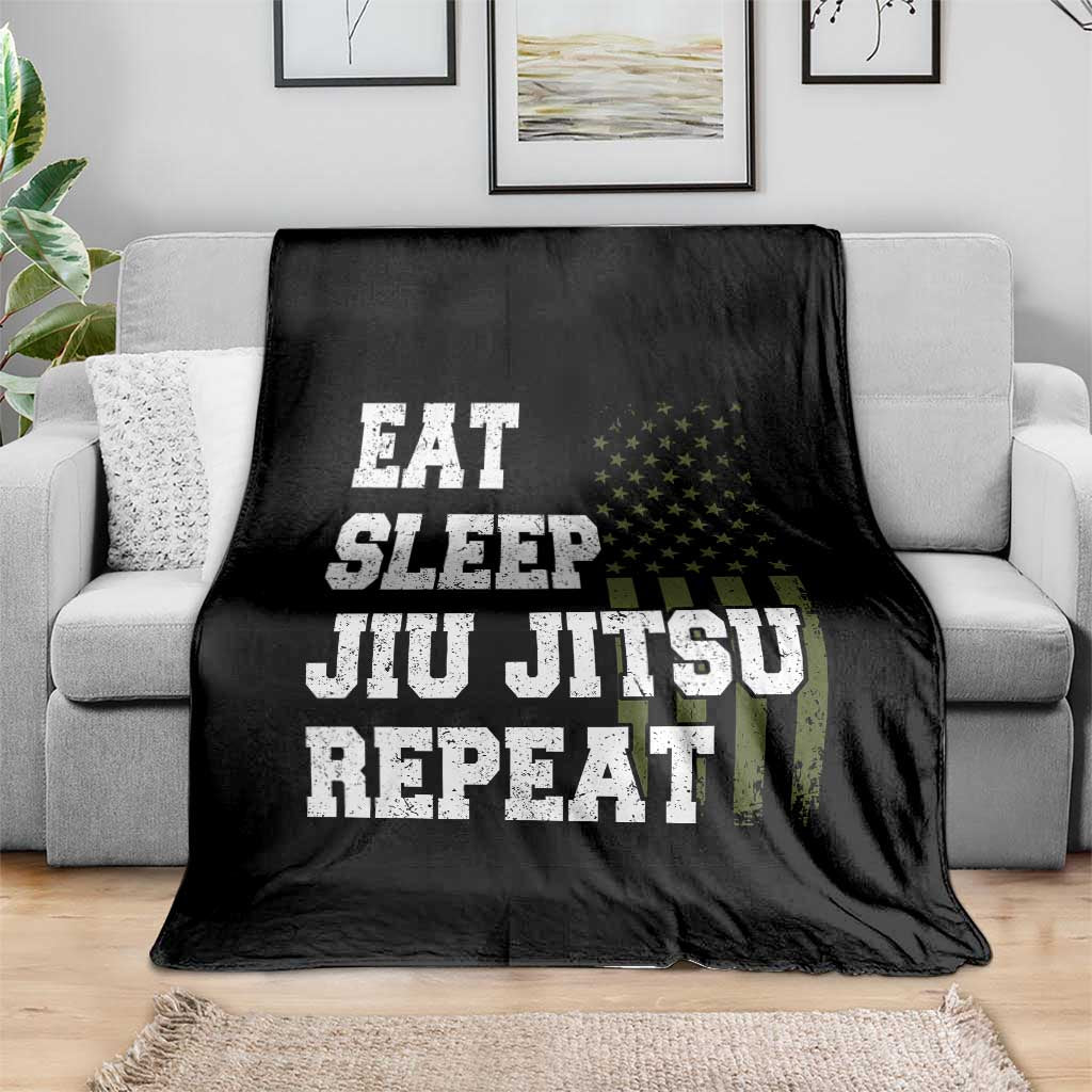 Eat Sleep Jiu Jitsu Repeat Throw Blanket Cool JiuJitsu BJJ American Flag - Wonder Print Shop