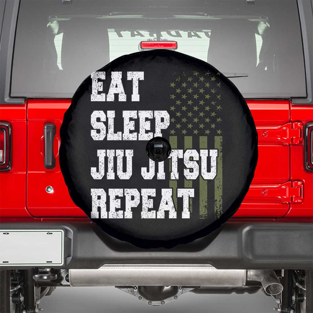 Eat Sleep Jiu Jitsu Repeat Spare Tire Cover Cool JiuJitsu BJJ American Flag - Wonder Print Shop