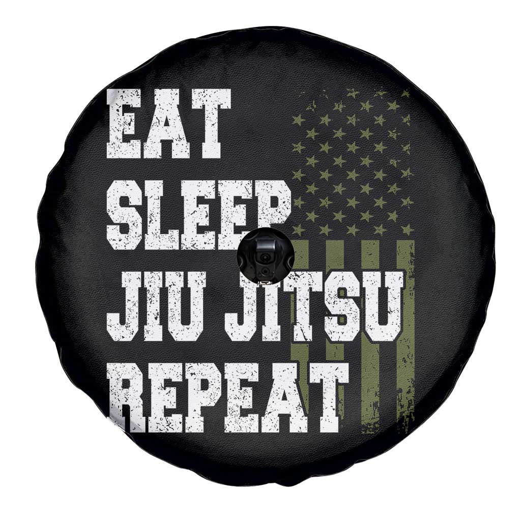 Eat Sleep Jiu Jitsu Repeat Spare Tire Cover Cool JiuJitsu BJJ American Flag - Wonder Print Shop