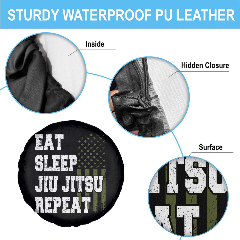 Eat Sleep Jiu Jitsu Repeat Spare Tire Cover Cool JiuJitsu BJJ American Flag - Wonder Print Shop